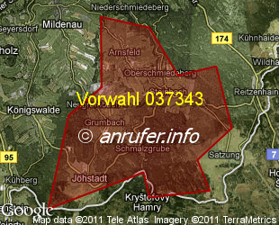 Vorwahlkarte 037343 – Jöhstadt