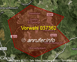 Vorwahlkarte 037362 – Seiffen Erzgeb