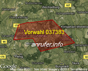 Vorwahlkarte 037383 – Lunzenau