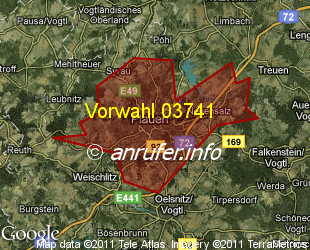 Vorwahlkarte 03741 – Plauen