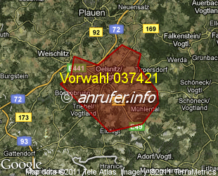 Vorwahlkarte 037421 – Oelsnitz Vogtl