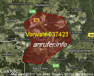 Vorwahlkarte 037423 – Adorf Vogtl