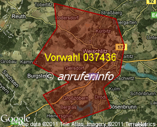 Vorwahlkarte 037436 – Weischlitz
