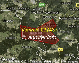 Vorwahlkarte 037437 – Bad Elster