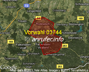Vorwahlkarte 03744 – Auerbach Vogtl