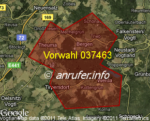Vorwahlkarte 037463 – Bergen Vogtl