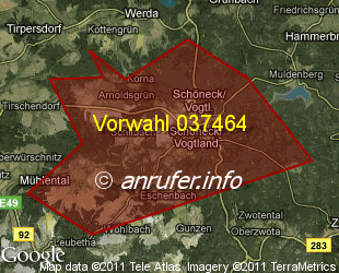 Vorwahlkarte 037464 – Schöneck Vogtl