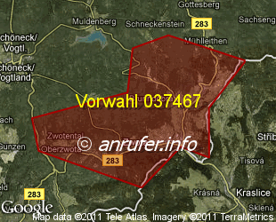 Vorwahlkarte 037467 – Klingenthal Sachs