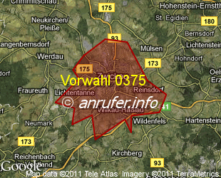 Vorwahlkarte 0375 – Zwickau