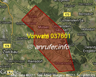 Vorwahlkarte 037601 – Mülsen Skt Jacob