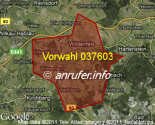 Vorwahlkarte 037603 – Wildenfels