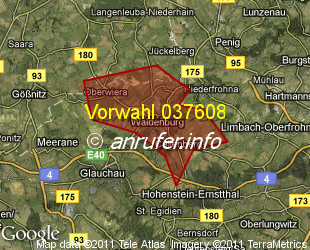 Vorwahlkarte 037608 – Waldenburg Sachs