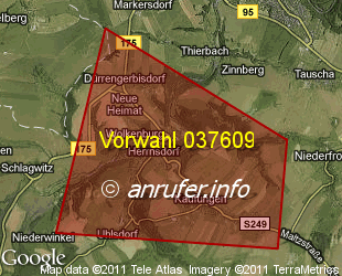 Vorwahlkarte 037609 – Wolkenburg Mulde