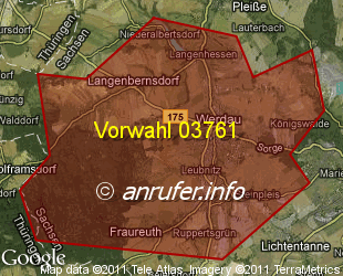 Vorwahlkarte 03761 – Werdau Sachs