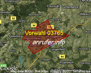 Vorwahlkarte 03765 – Reichenbach Vogtl