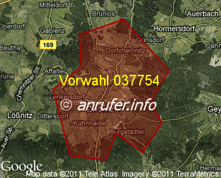 Vorwahlkarte 037754 – Zwönitz