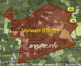 Vorwahlkarte 038325 – Rolofshagen