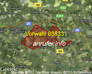 Vorwahlkarte 038331 – Rakow Vorpom