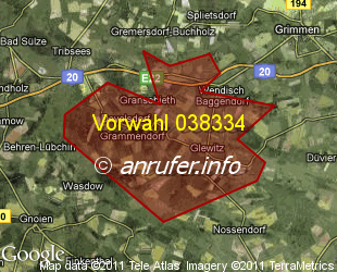 Vorwahlkarte 038334 – Grammendorf