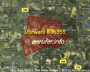 Vorwahlkarte 038355 – Züssow
