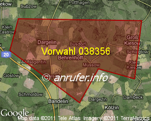 Vorwahlkarte 038356 – Behrenhoff
