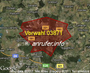Vorwahlkarte 03871 – Parchim
