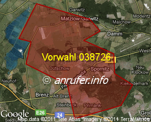 Vorwahlkarte 038726 – Spornitz