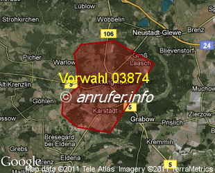 Vorwahlkarte 03874 – Ludwigslust Meckl