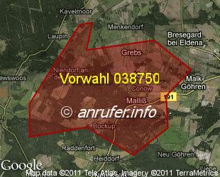 Vorwahlkarte 038750 – Malliss