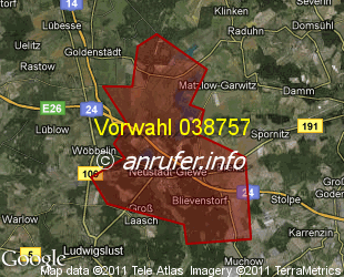 Vorwahlkarte 038757 – Neustadt-Glewe