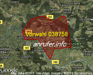 Vorwahlkarte 038758 – Dömitz