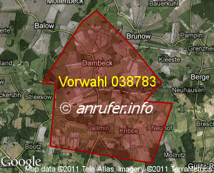 Vorwahlkarte 038783 – Dallmin