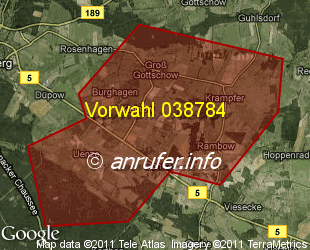 Vorwahlkarte 038784 – Kleinow Kr Prignitz