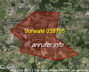 Vorwahlkarte 038785 – Berge b Perleberg