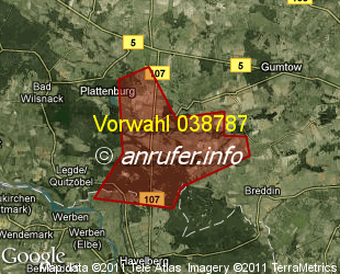 Vorwahlkarte 038787 – Glöwen