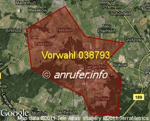 Vorwahlkarte 038793 – Dergenthin