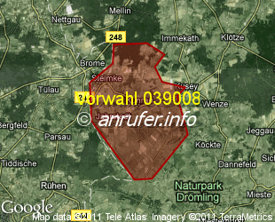 Vorwahlkarte 039008 – Kunrau