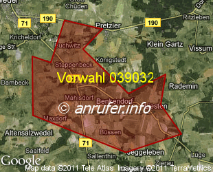 Vorwahlkarte 039032 – Mahlsdorf b Salzwedel