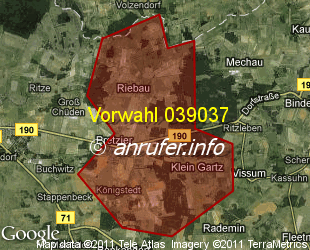 Vorwahlkarte 039037 – Pretzier