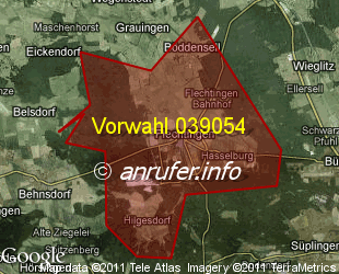 Vorwahlkarte 039054 – Flechtingen