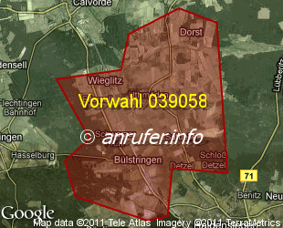 Vorwahlkarte 039058 – Uthmöden