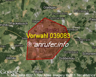 Vorwahlkarte 039083 – Messdorf