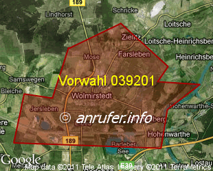 Vorwahlkarte 039201 – Wolmirstedt