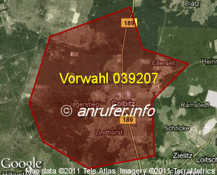 Vorwahlkarte 039207 – Colbitz