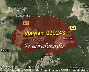 Vorwahlkarte 039243 – Nedlitz b Zerbst