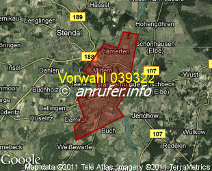 Vorwahlkarte 039322 – Tangermünde