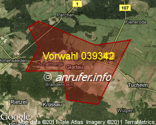 Vorwahlkarte 039342 – Gladau