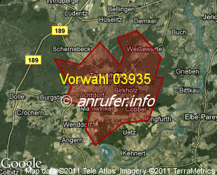 Vorwahlkarte 03935 – Tangerhütte
