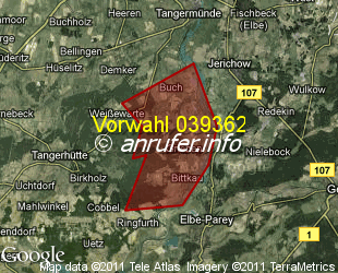 Vorwahlkarte 039362 – Grieben b Tangerhütte