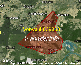 Vorwahlkarte 039363 – Angern